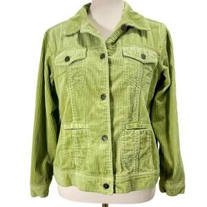 Vintage 90s Lime Green Button-Up Corduroy Jacket Jane Ashley Size Large Slim Fit